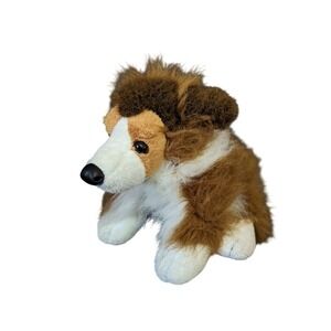 Ganz Webkinz Collie Dog Plush Brown White Long Hair Stuffed Animal Virtual Pet